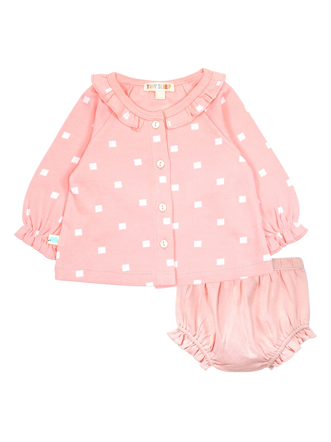 

TIDY SLEEP Infant Polka Dots Printed Pure Cotton Top with Shorts, Pink