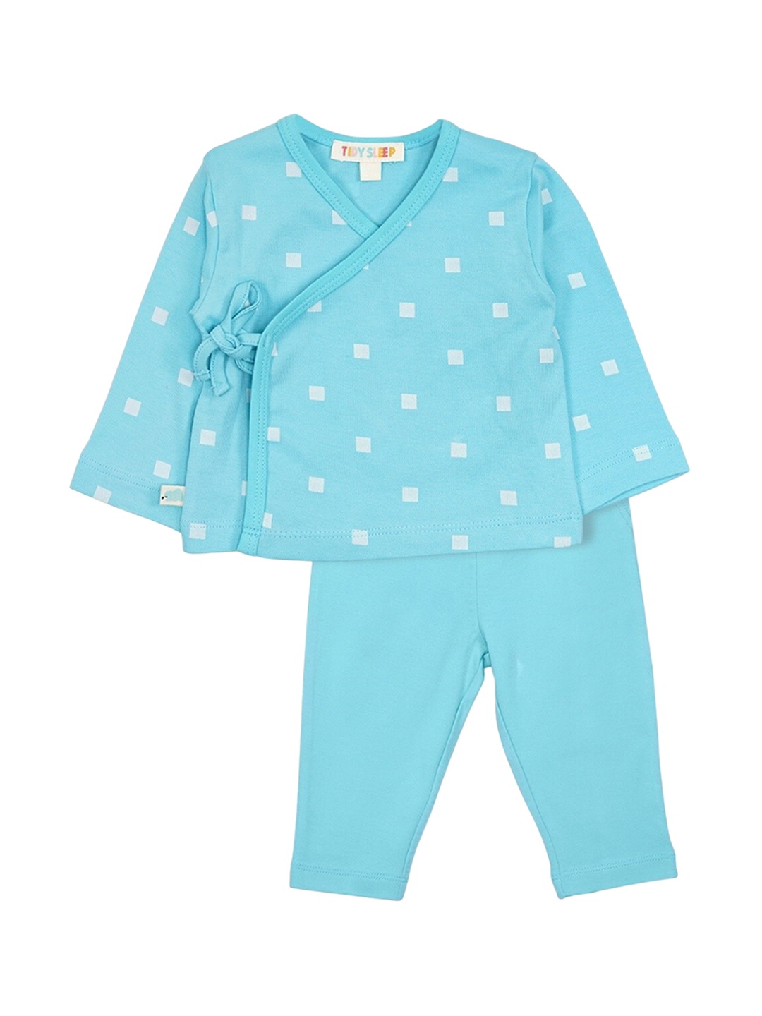 

TIDY SLEEP Infant Polka Dots Printed Pure Cotton Top with Pyjamas, Blue