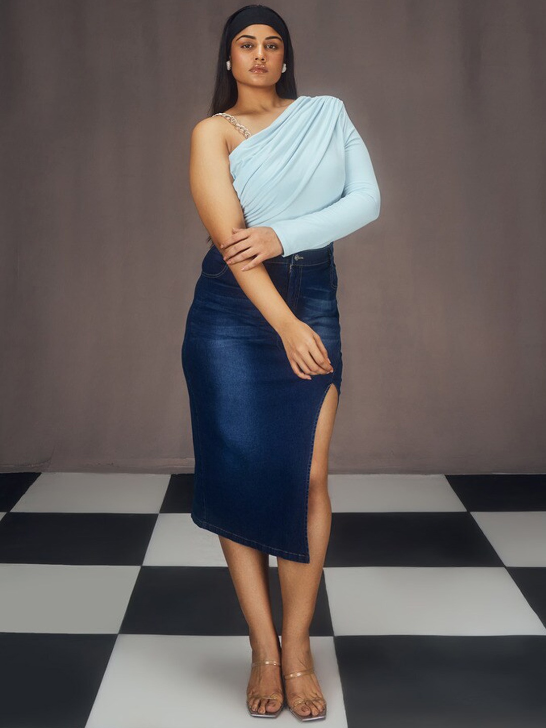 

Lea Clothing Co. Denim Straight Midi Skirts, Blue