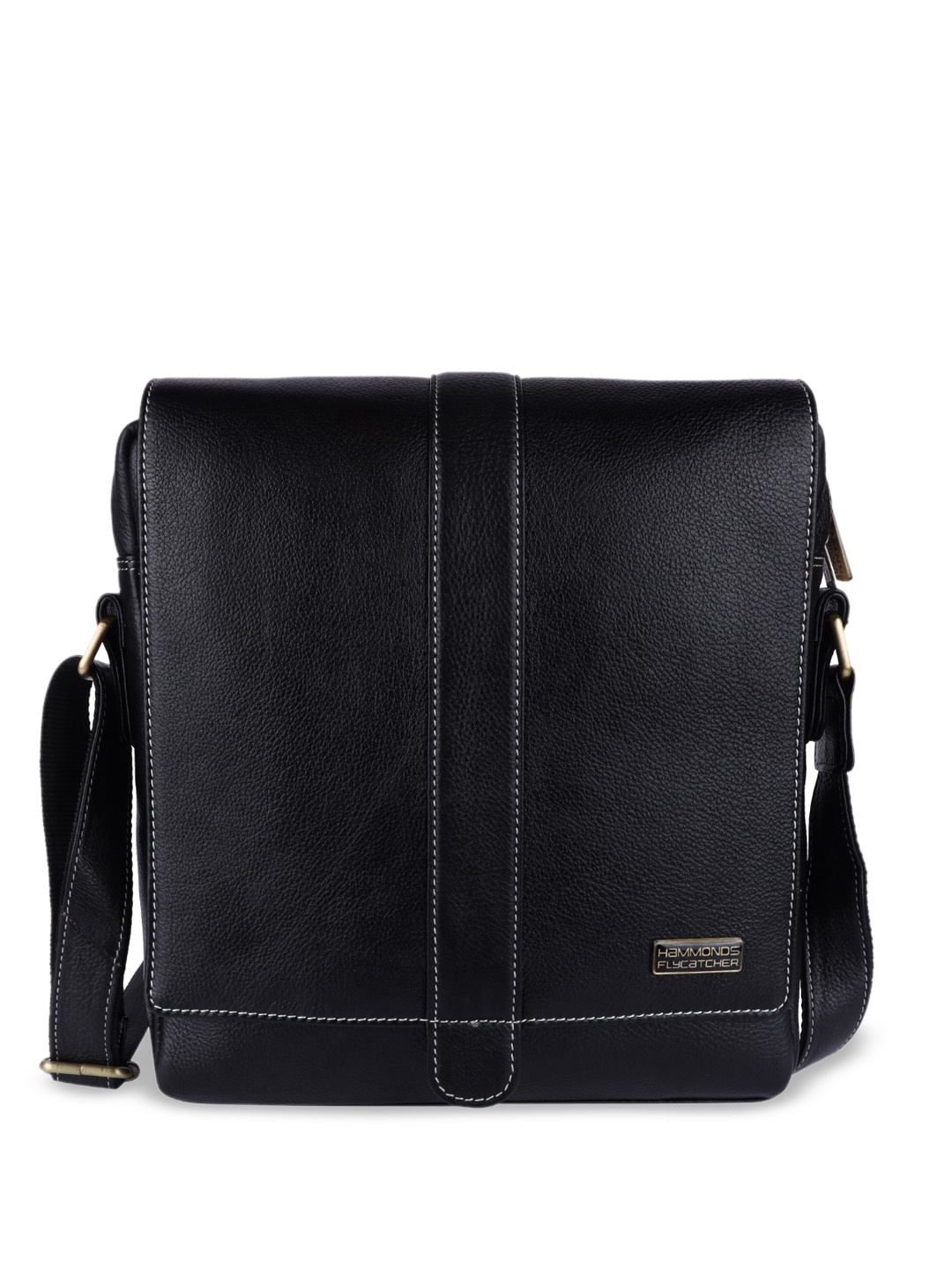 

HAMMONDS FLYCATCHER Textured Genuine Leather Structured Sling Bag, Black