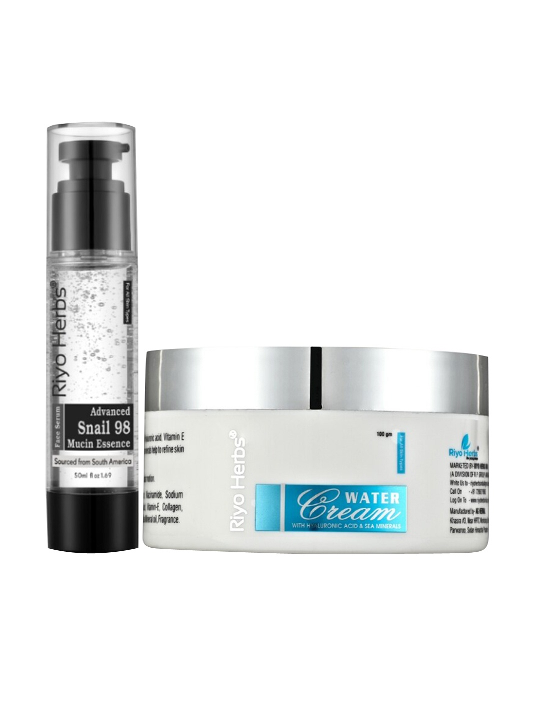

Riyo Herbs Snail 98 Mucin Essence Serum 50ml & Water Cream 100g Combo, Transparent