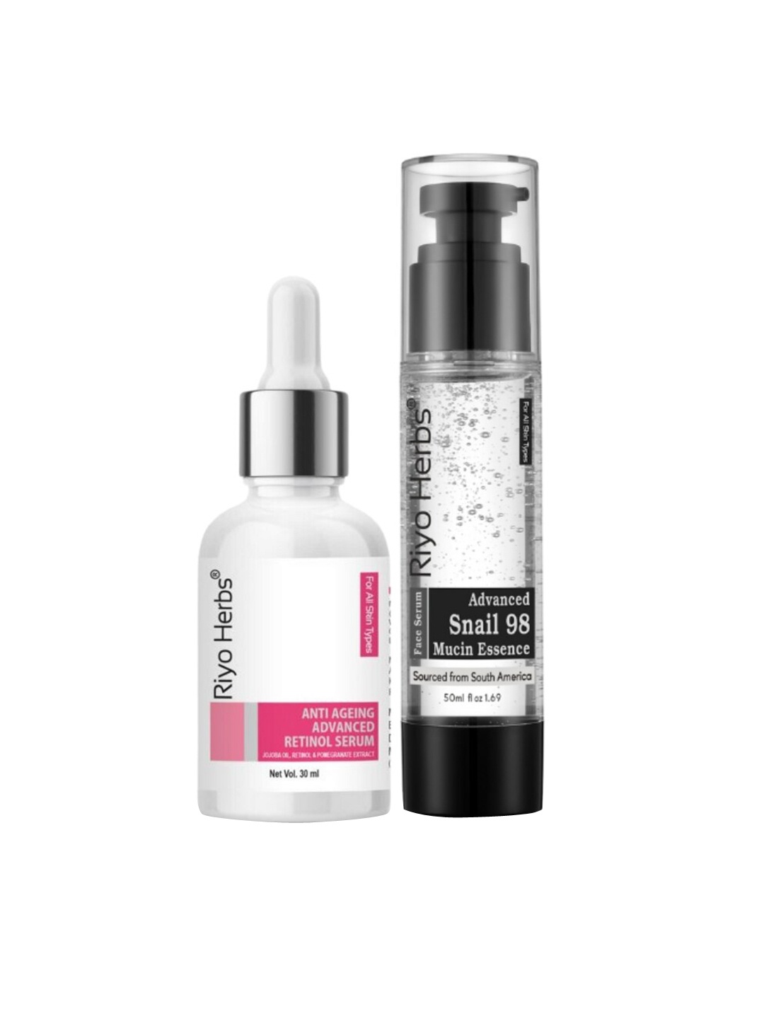 

Riyo Herbs Snail 98 Mucin Essence 50ml & Anti Ageing Serum 30ml Combo, Transparent