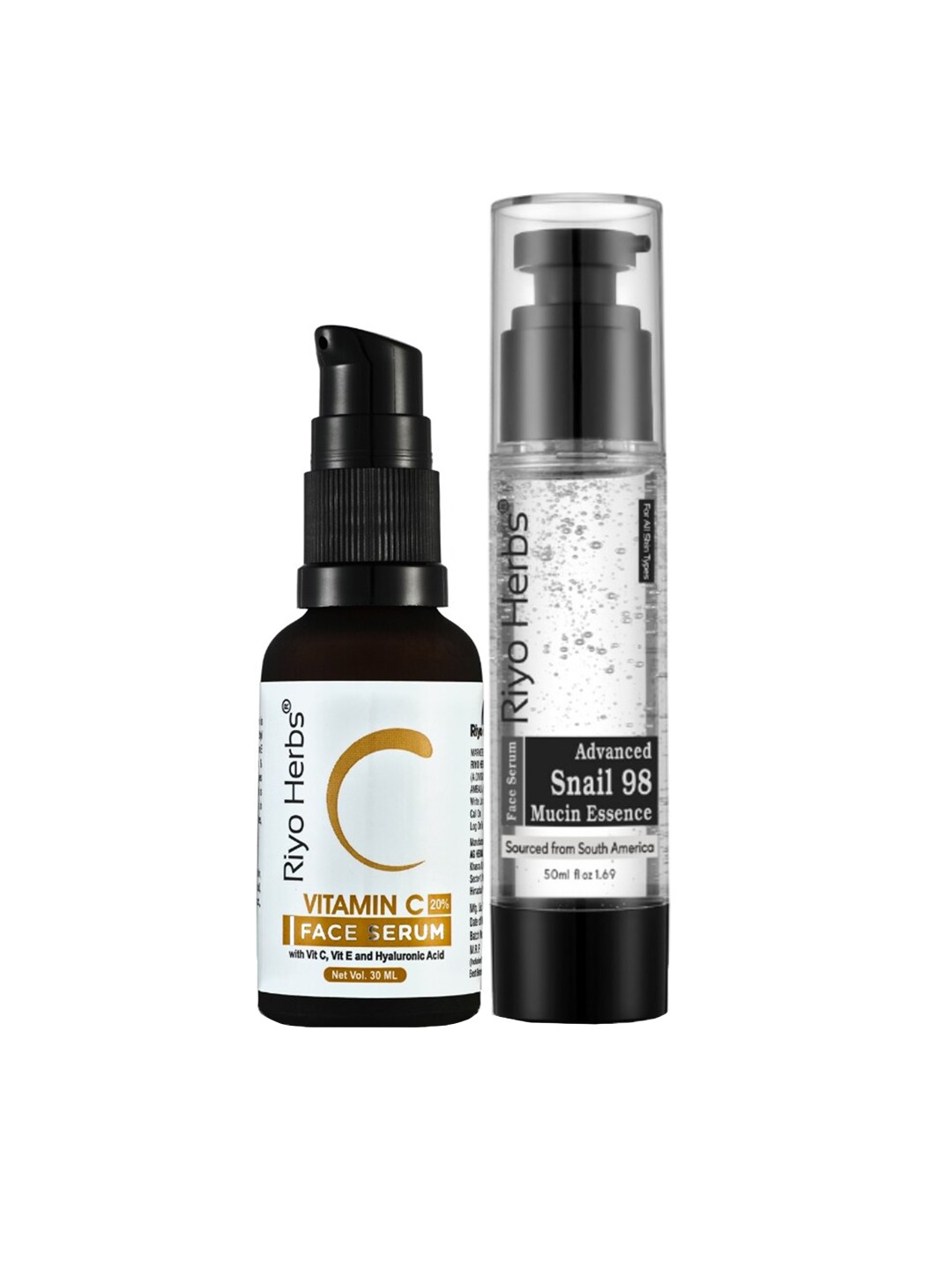 

Riyo Herbs Snail 98 Mucin Essence 50ml & Vitamin C 20% Serum 30ml Combo, Transparent