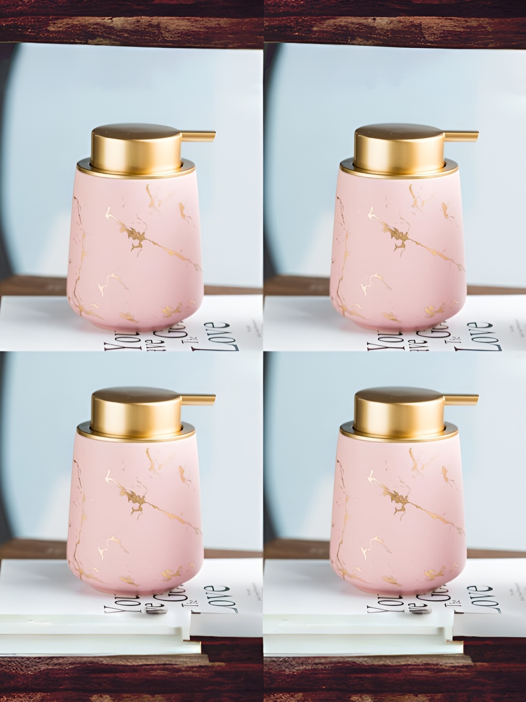 

USHA SHRIRAM Pink 4 Pieces Ceramic Soap Dispenser 400 ml Each