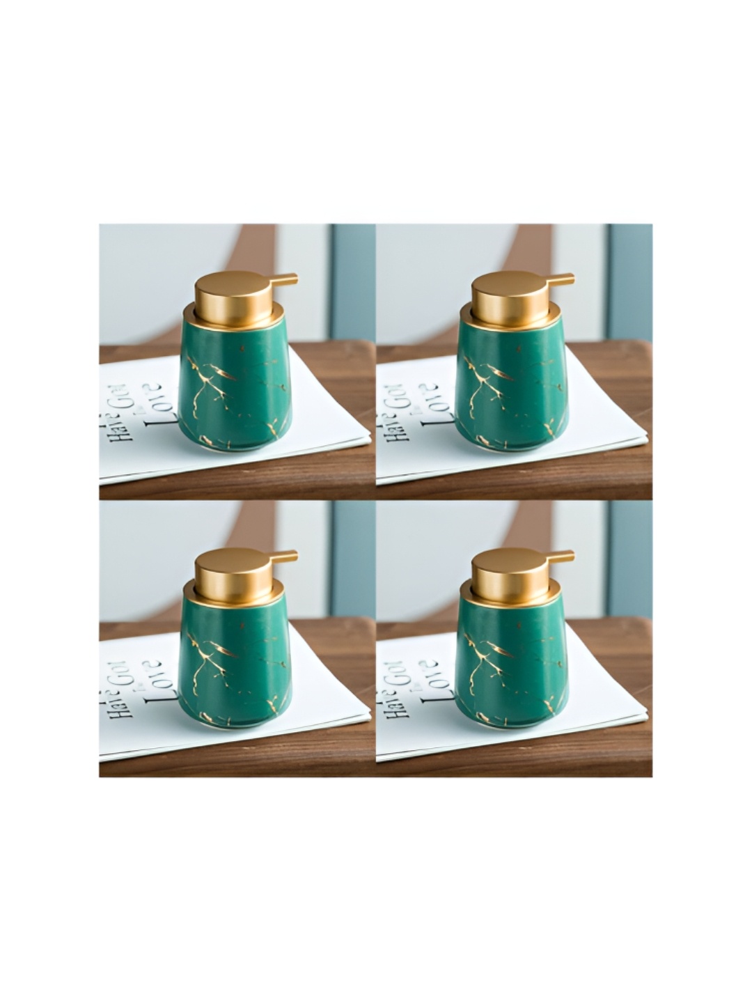 

USHA SHRIRAM Green 4 Pieces Ceramic Soap Dispenser 400 ml Each