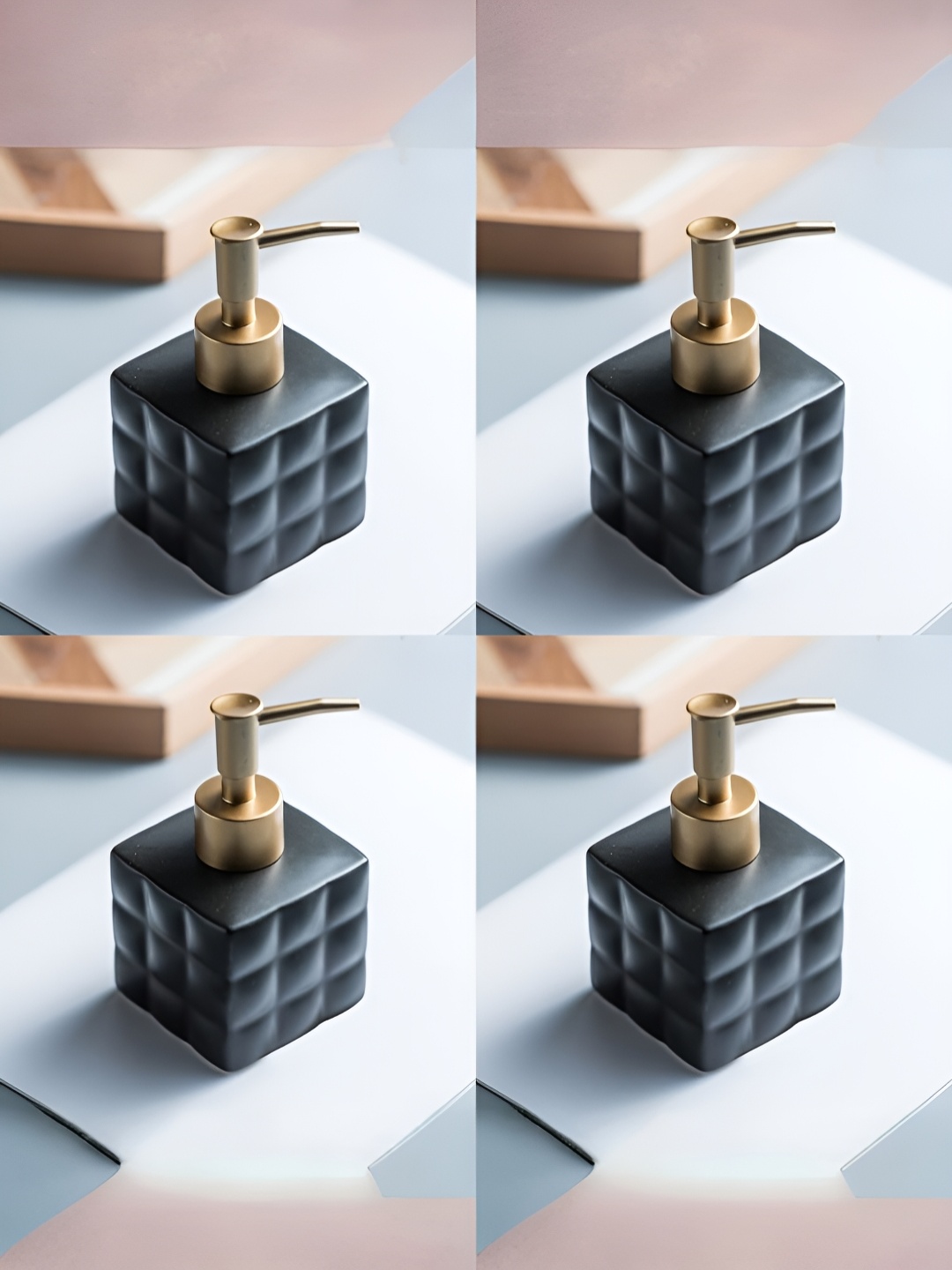

USHA SHRIRAM Black 4 Pieces Textured Ceramic Soap Dispenser Bottle 220 ml Each