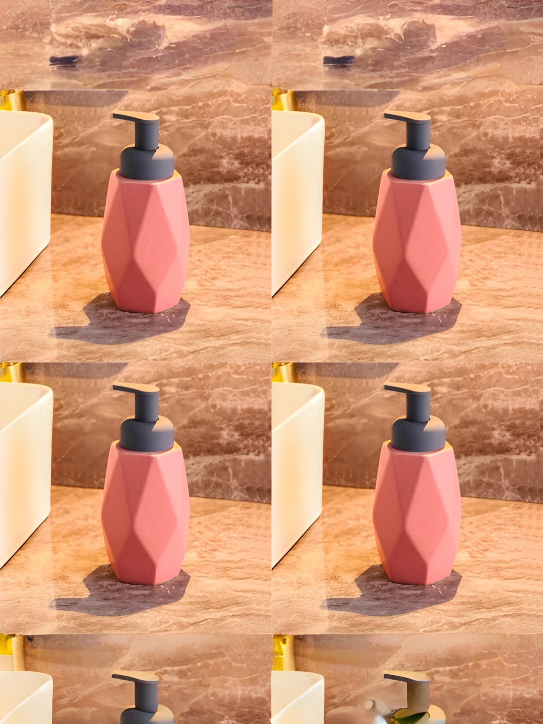

USHA SHRIRAM Pink Grey4 Pieces Textured Ceramic Soap Dispenser Bottle 400 ml Each