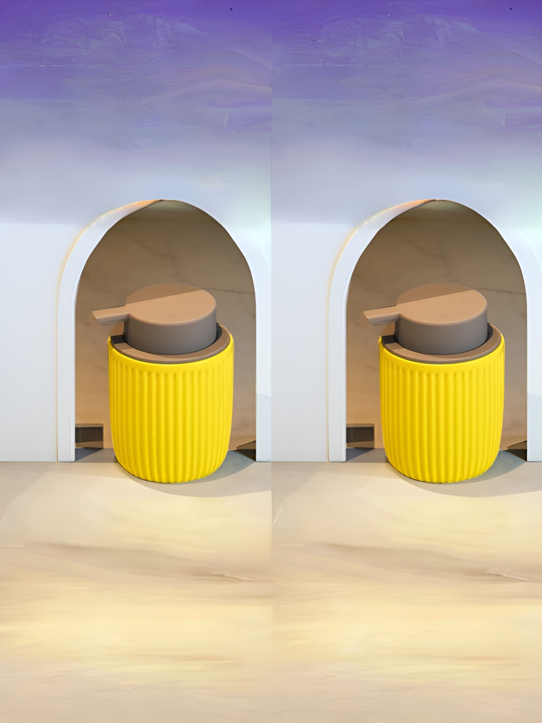 

USHA SHRIRAM Yellow 2 Pieces Textured Ceramic Soap Dispenser Bottle 320 ml Each