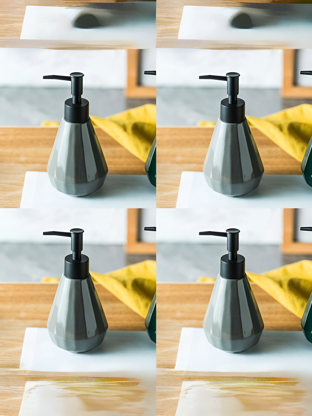 

USHA SHRIRAM Grey & Black 4Pcs Ceramic Glossy Soap Dispensers 250ml Each