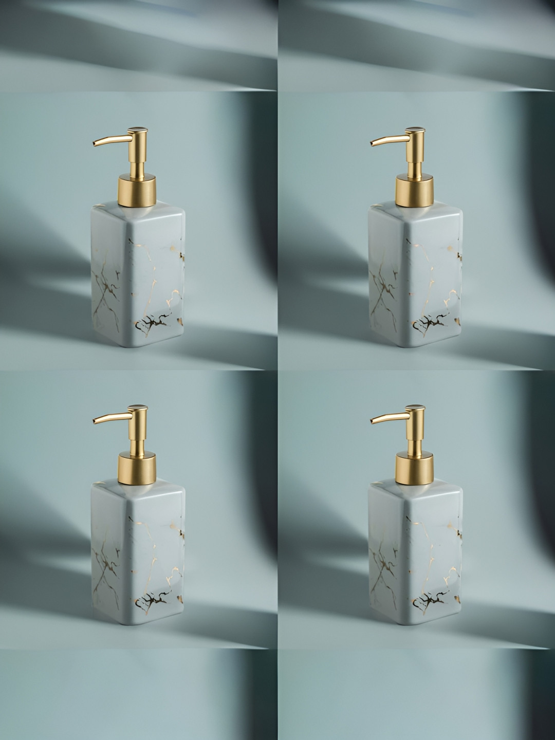 

USHA SHRIRAM Grey & Gold Toned 4 Pieces Ceramic Soap Dispenser 320 ml Each