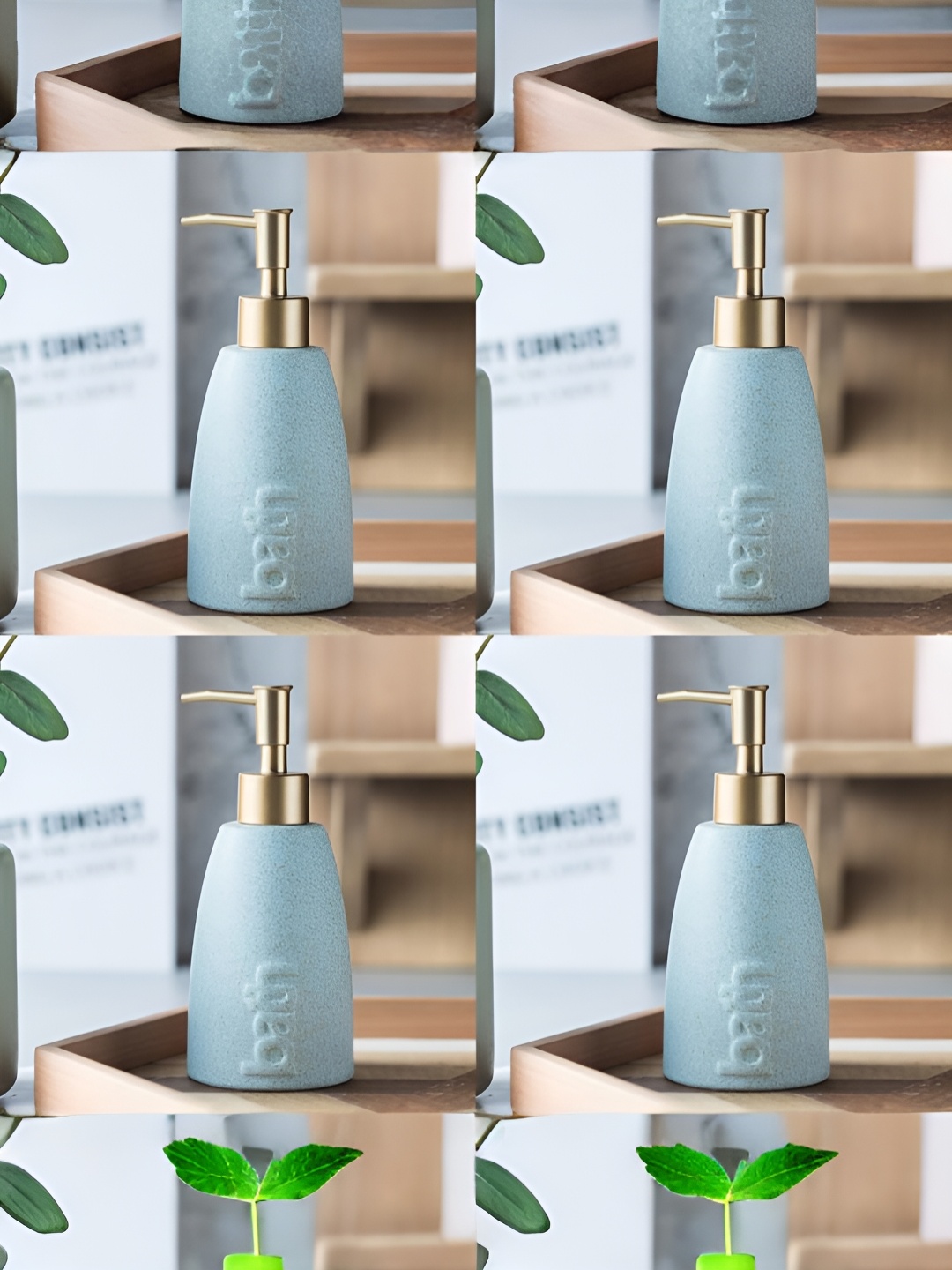 

USHA SHRIRAM Blue 4 Pieces Textured Ceramic Soap Dispenser Bottle 320 ml Each