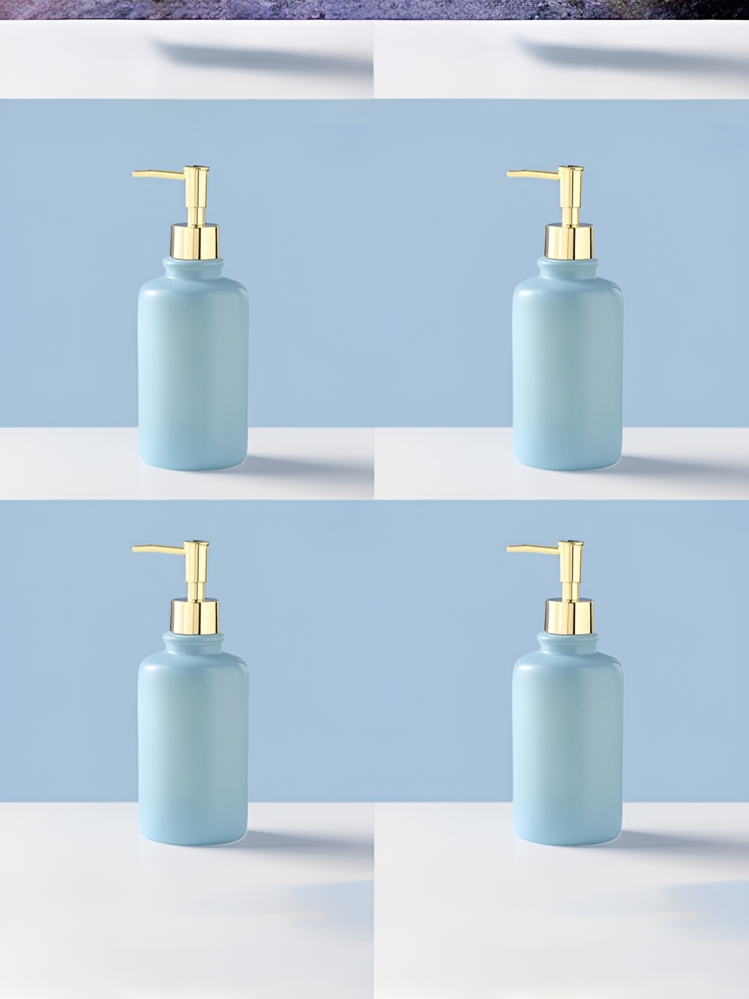 

USHA SHRIRAM Blue 4 Pieces Textured Ceramic Soap Dispenser Bottle 400 ml Each