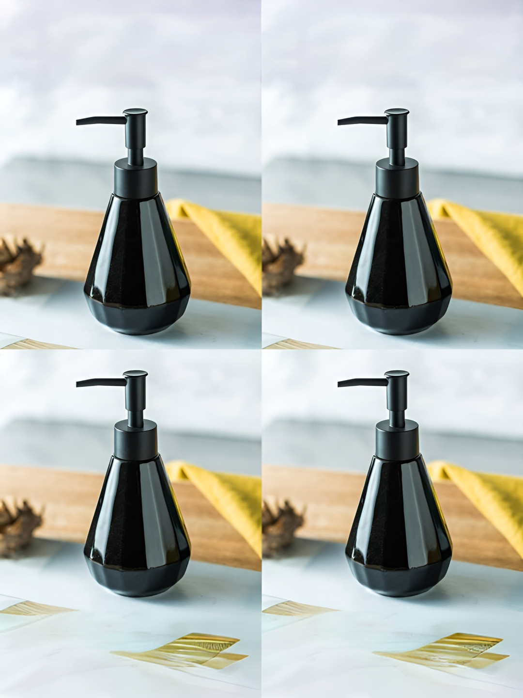 

USHA SHRIRAM Black 4Pcs Ceramic Glossy Soap Dispensers 250ml