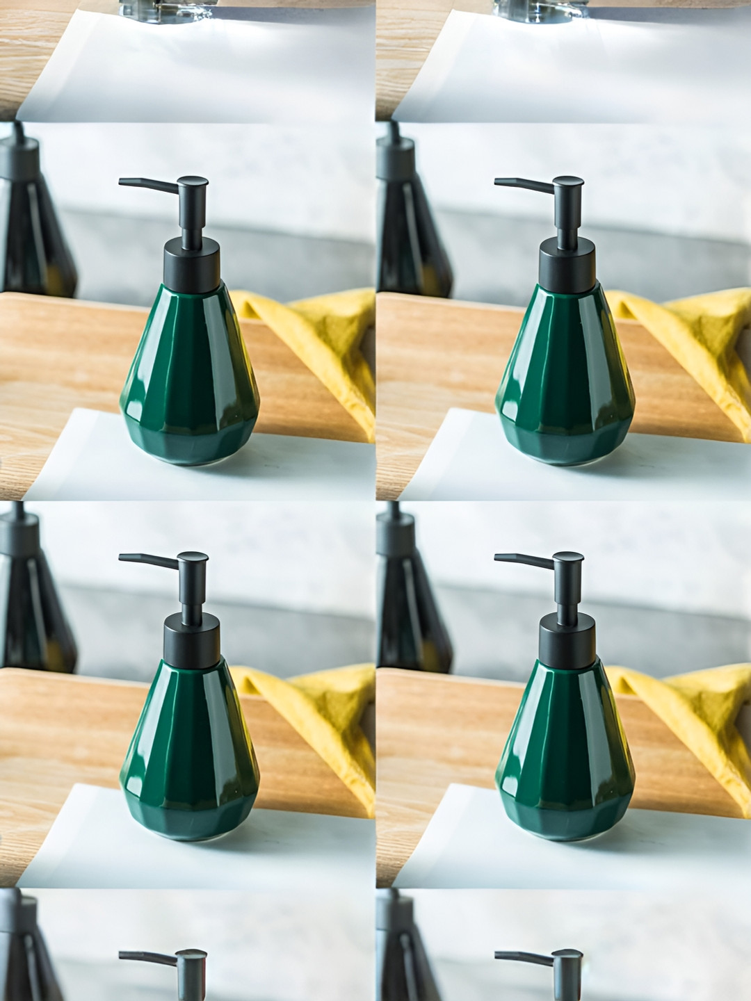 

USHA SHRIRAM Green & Black 4 Pieces Textured Ceramic Soap Dispensers 250 ml Each