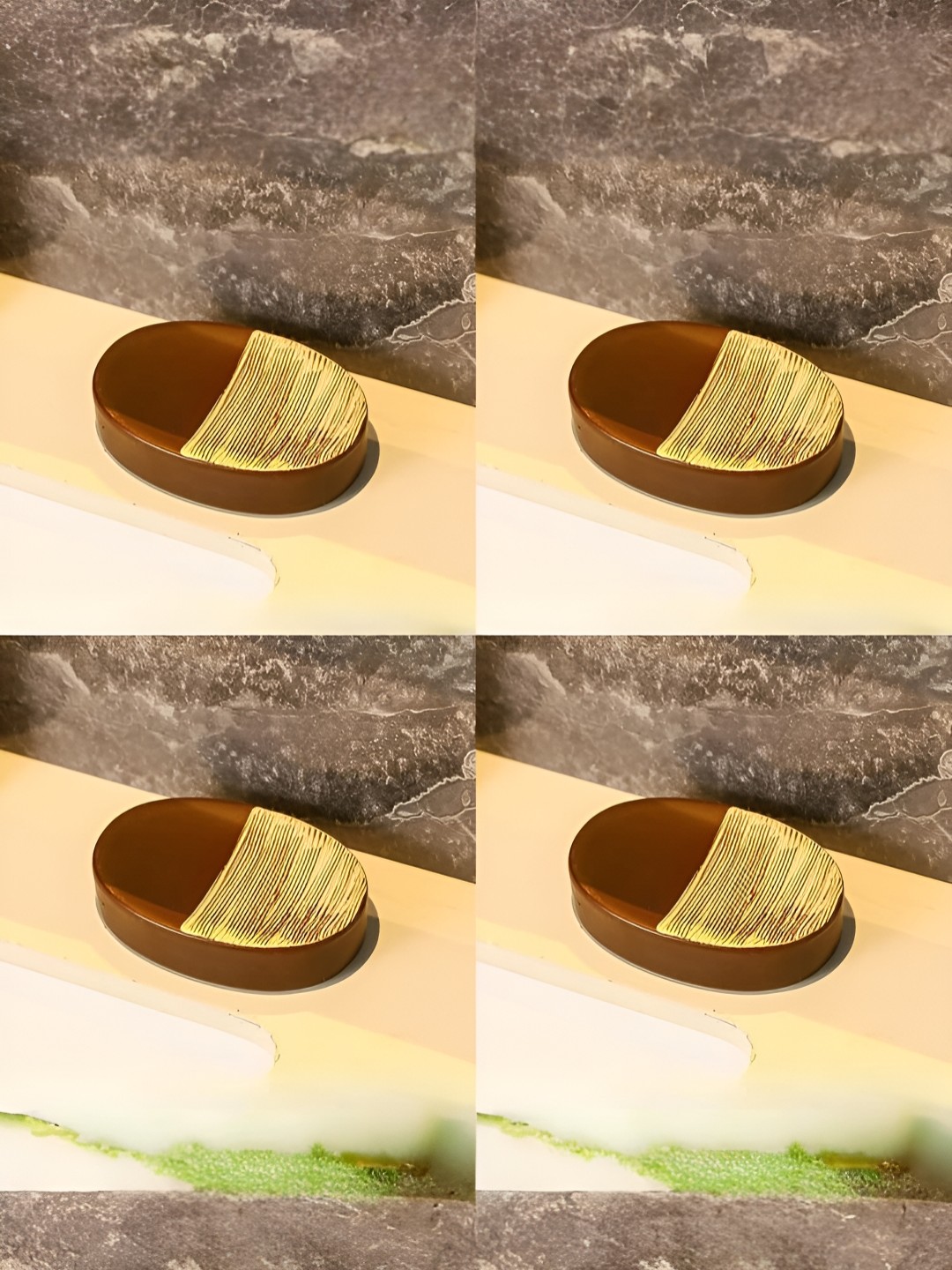 

USHA SHRIRAM Khaki Brown 4 Pieces Ceramic Glossy Soap Dish
