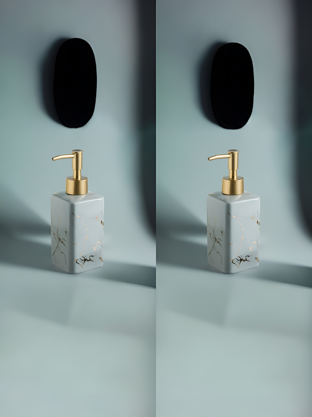 

USHA SHRIRAM Grey 2 Pieces Ceramic Soap Dispenser Bottle 320 ml Each