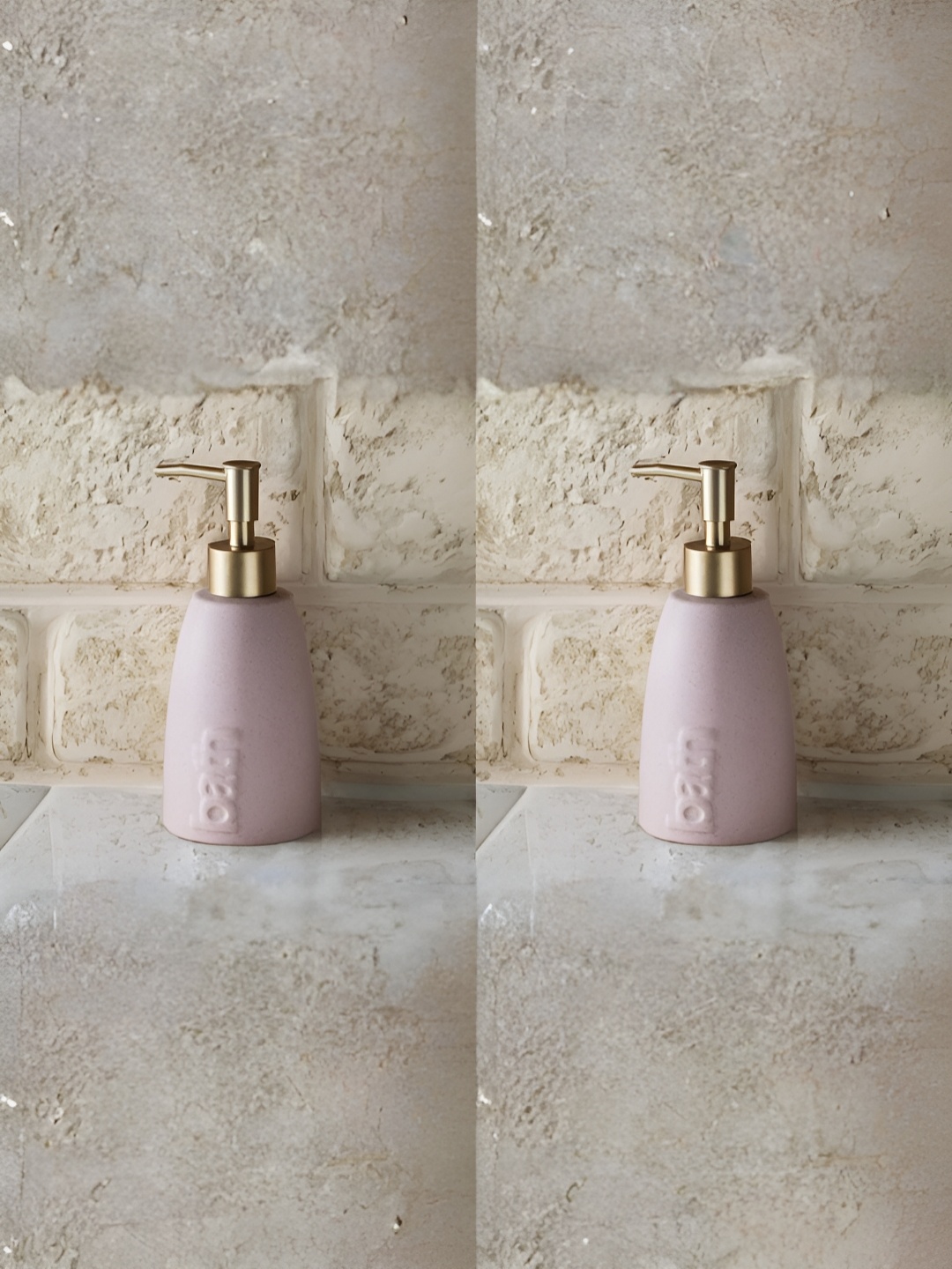 

USHA SHRIRAM Pink 2 Pieces Textured Ceramic Soap Dispenser 320 ml