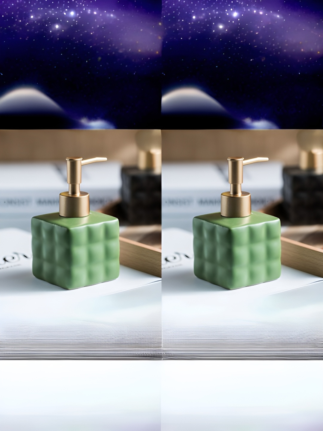 

USHA SHRIRAM Green 2 Pieces Textured Ceramic Soap Dispenser 200 ml