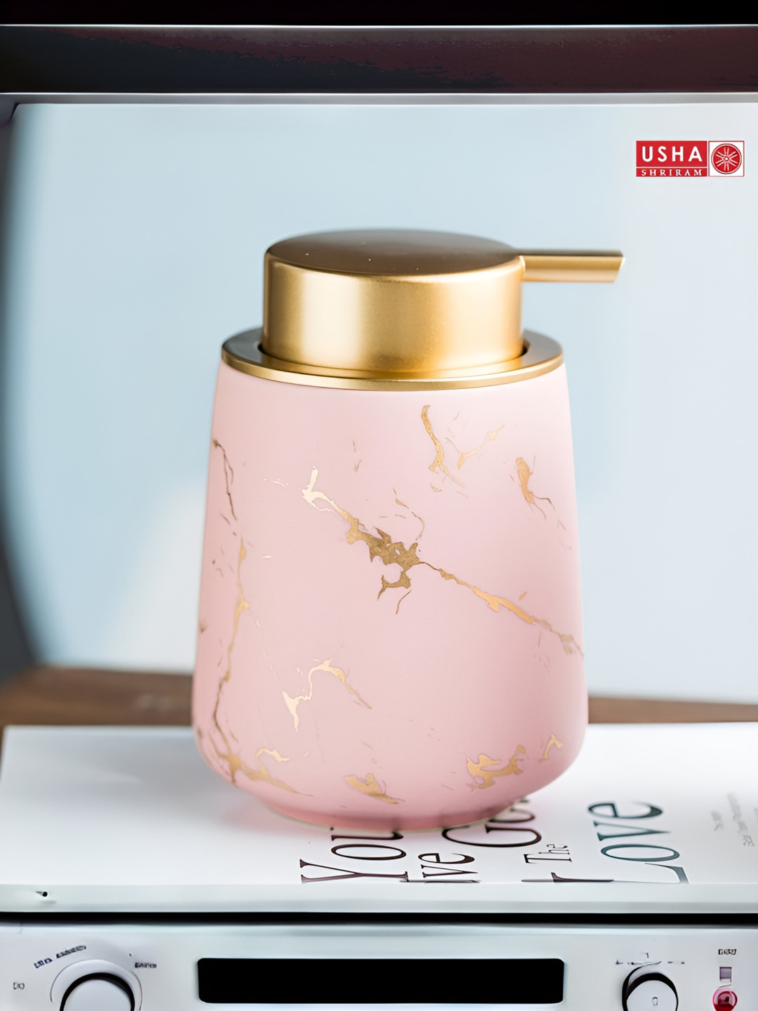 

USHA SHRIRAM Blue 2 Pieces Textured Glossy Contemporary Soap Dispenser 400 ml, Pink
