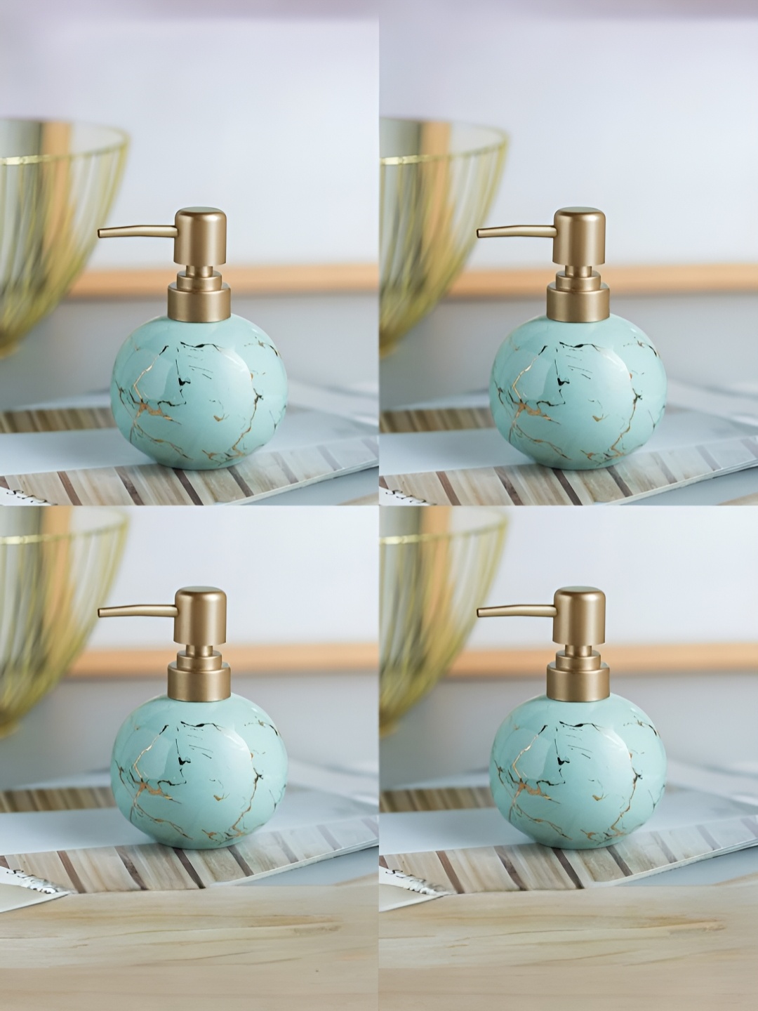 

USHA SHRIRAM Blue 4 Pieces Ceramic Contemporary Soap Dispenser 300 ml