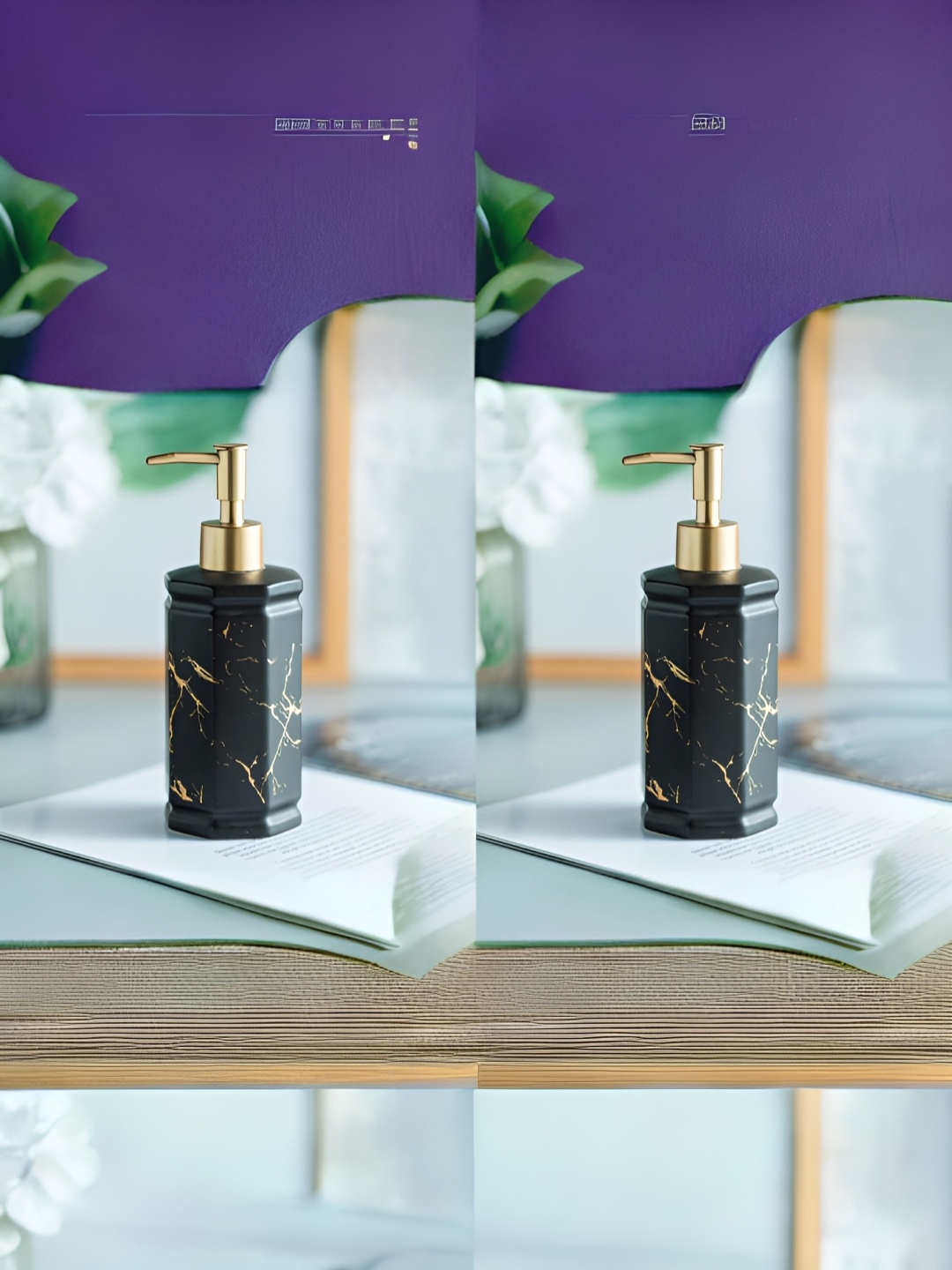 

USHA SHRIRAM Black 2 Pieces Ceramic Soap Dispenser Bottle 350 ml Each