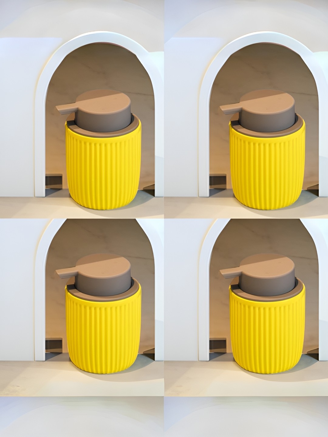 

USHA SHRIRAM Yellow 4 Pieces Textured Ceramic Soap Dispenser 320ml