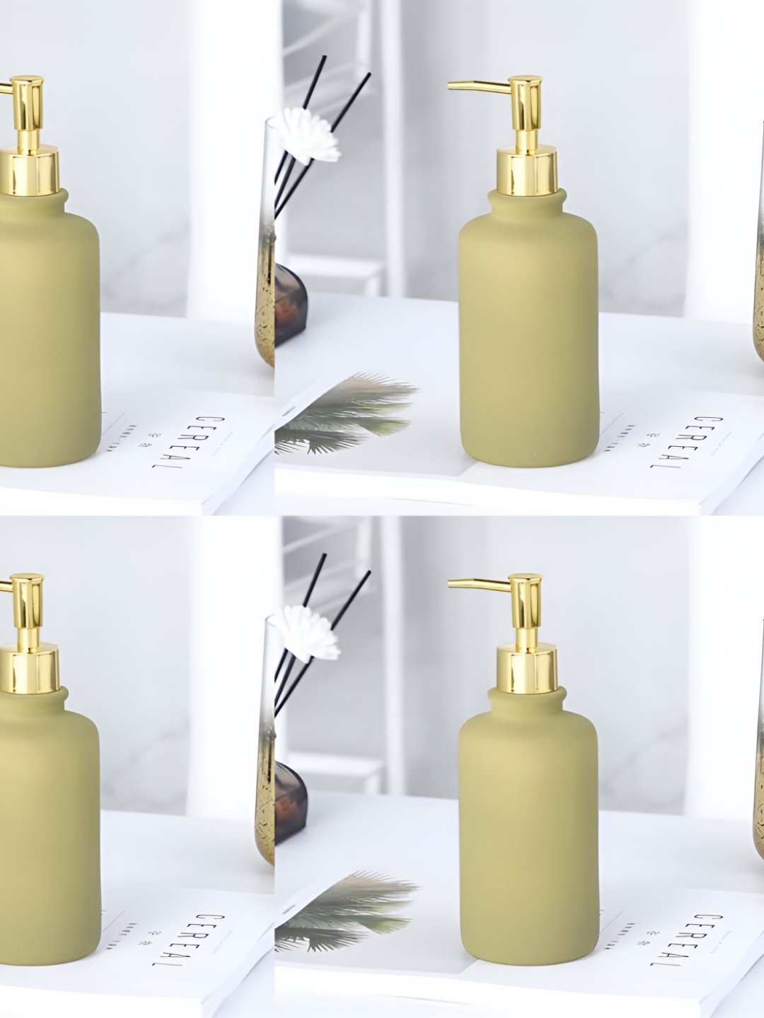 

USHA SHRIRAM Green 4 Pieces Ceramic Soap Dispenser Bottle 400 ml