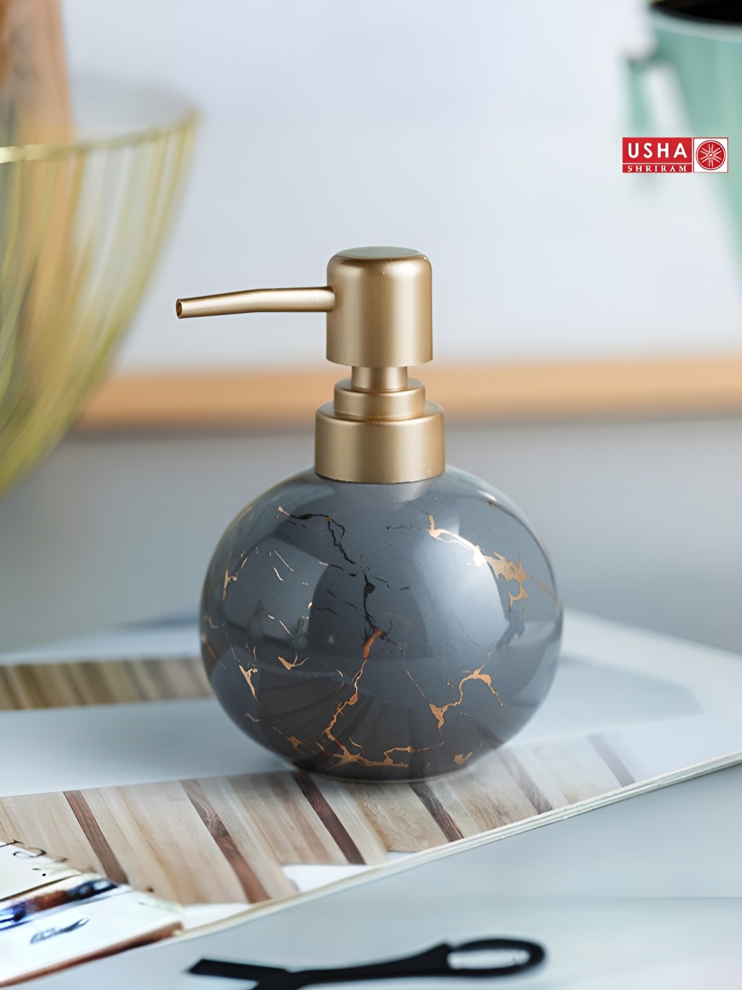

USHA SHRIRAM Black 2 Pieces Ceramic Soap Dispenser 300ml