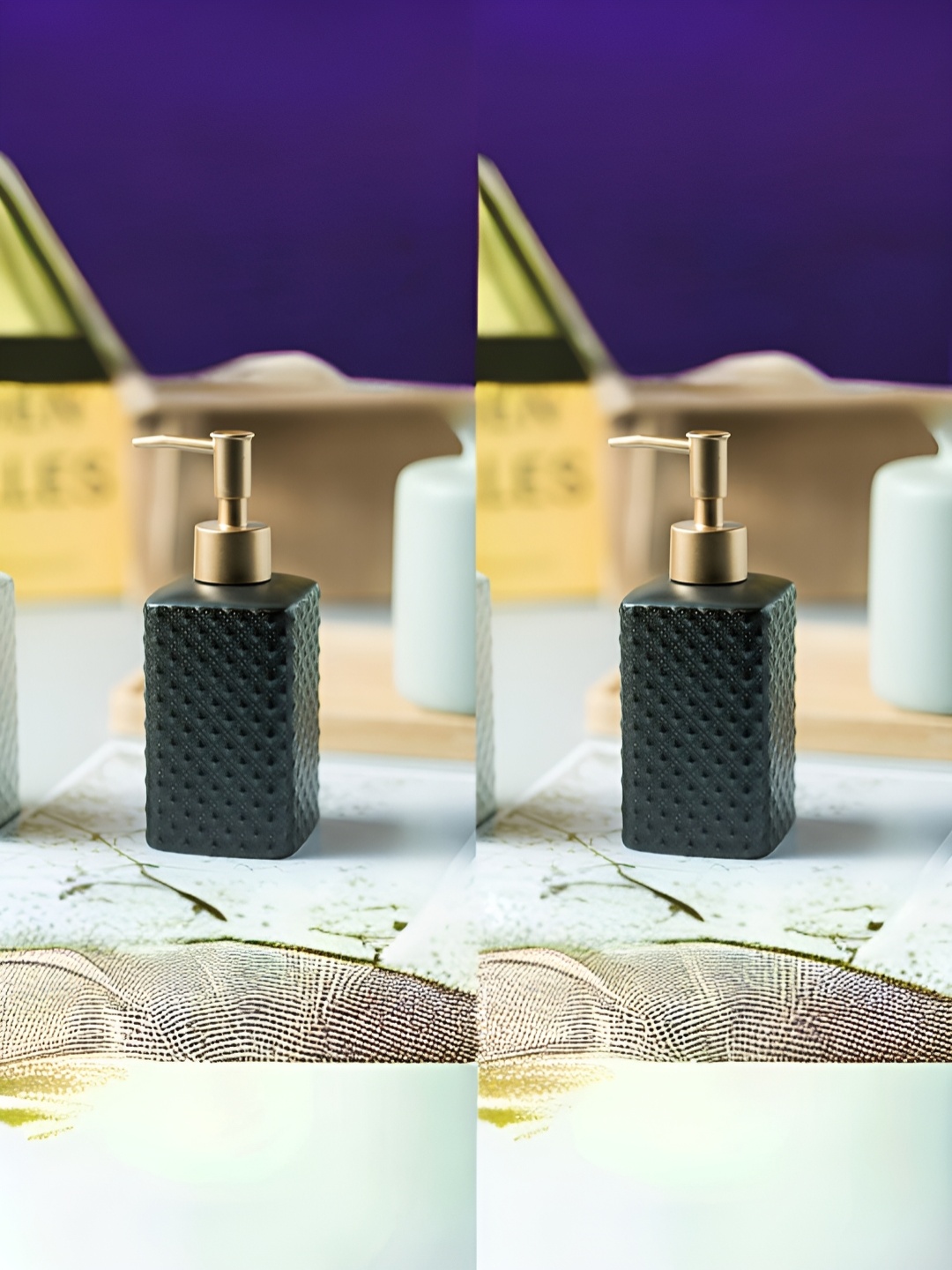 

USHA SHRIRAM Grey 2 Pieces Ceramic Soap Dispenser Bottle 350ml