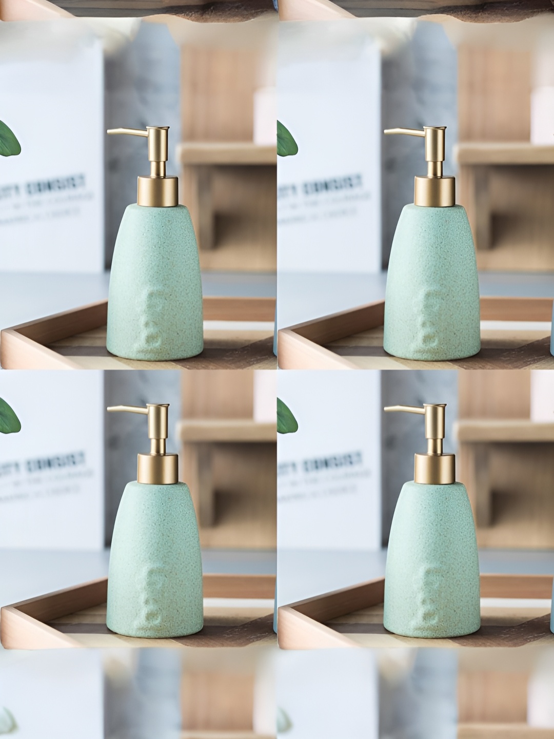 

USHA SHRIRAM Green & Gold toned 4 Pieces Ceramic Soap Dispenser Bottle 320ml