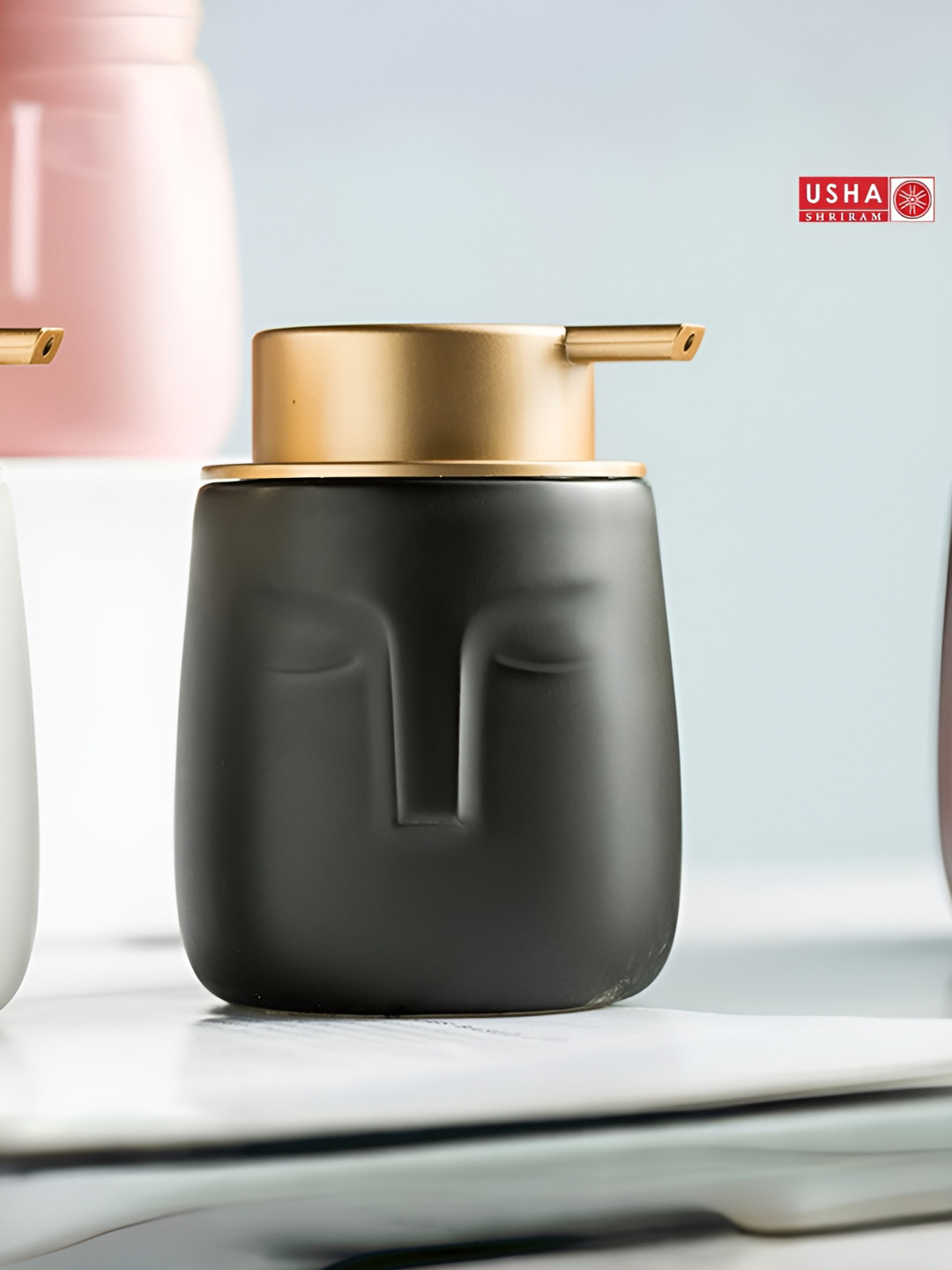 

USHA SHRIRAM Grey 2 Pieces Ceramic Soap Dispenser 350ml