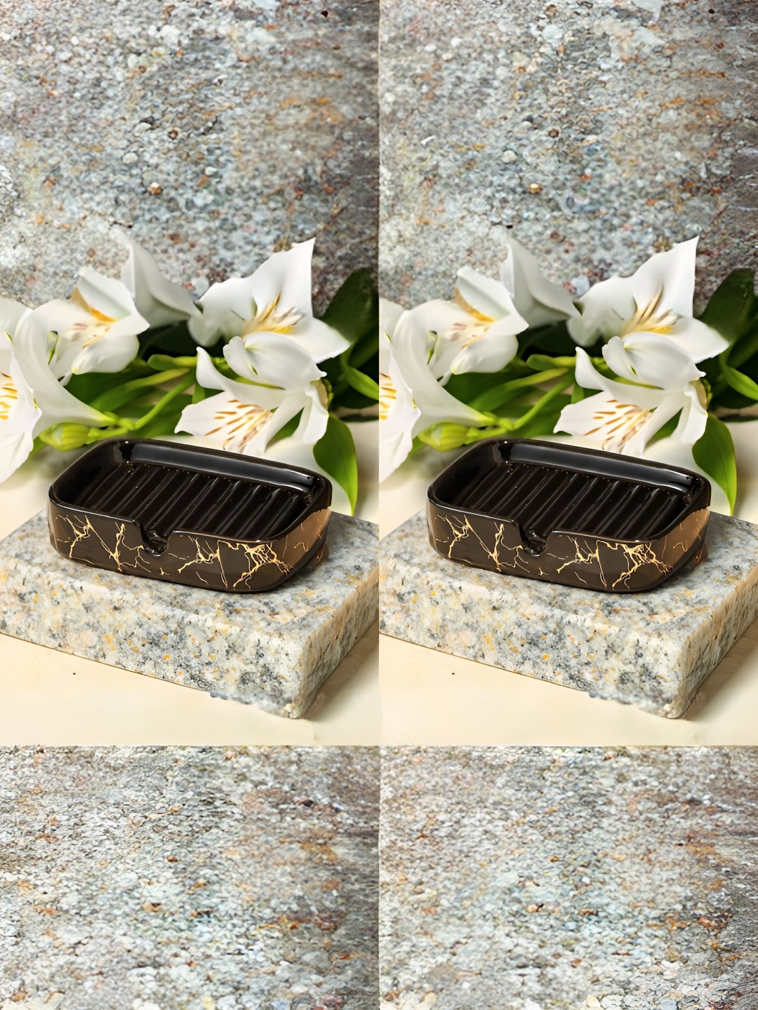 

USHA SHRIRAM Black 2 Pieces Ceramic Soap Dish
