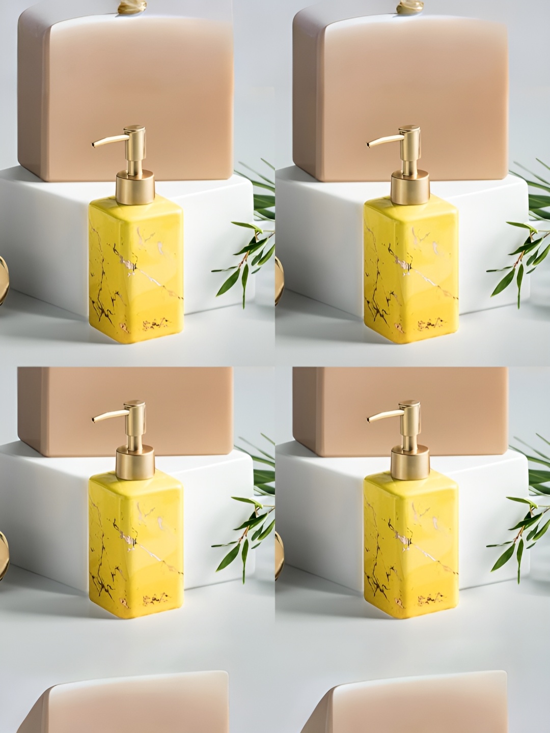 

USHA SHRIRAM Yellow 4 Pieces Ceramic Soap Dispenser 320ml