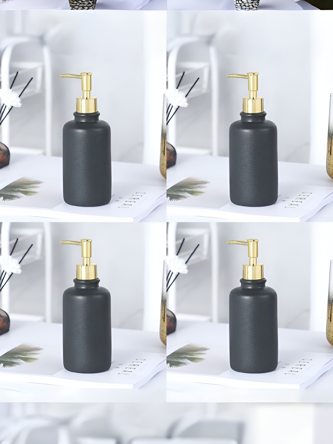 USHA SHRIRAM Black 4 Pieces Ceramic Soap Dispenser 400ml