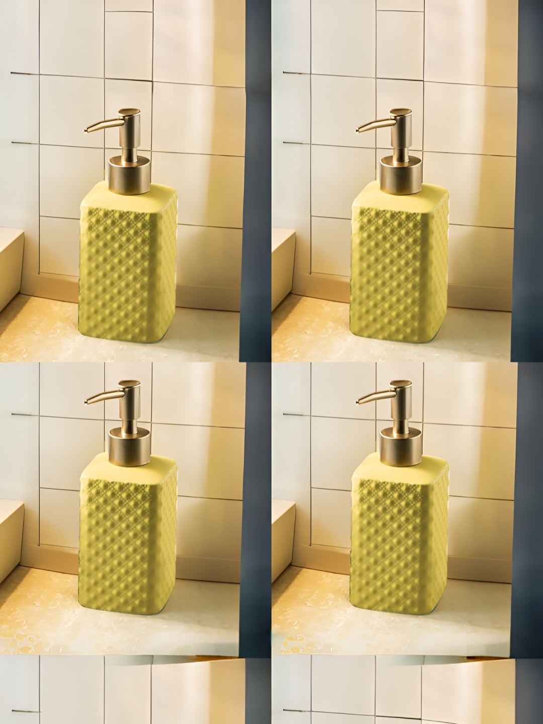 

USHA SHRIRAM Yellow Textured 4 Pieces Ceramic Soap Dispenser Bottle 350 ml Each