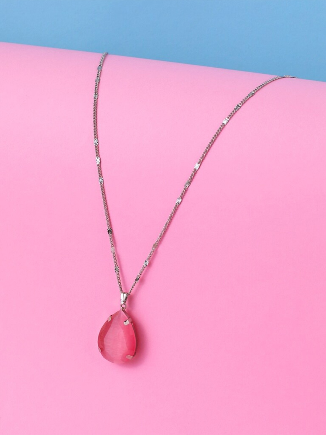 

Cierra Silver-Plated Artificial Stone-Studded Teardrop-Charm Pendant With Chain