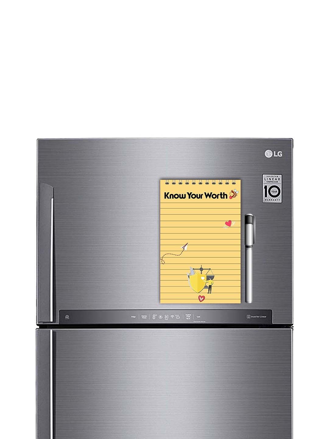 

ARTBUG Beige & Black Printed Decorative Fridge Magnet Notepad With Marker