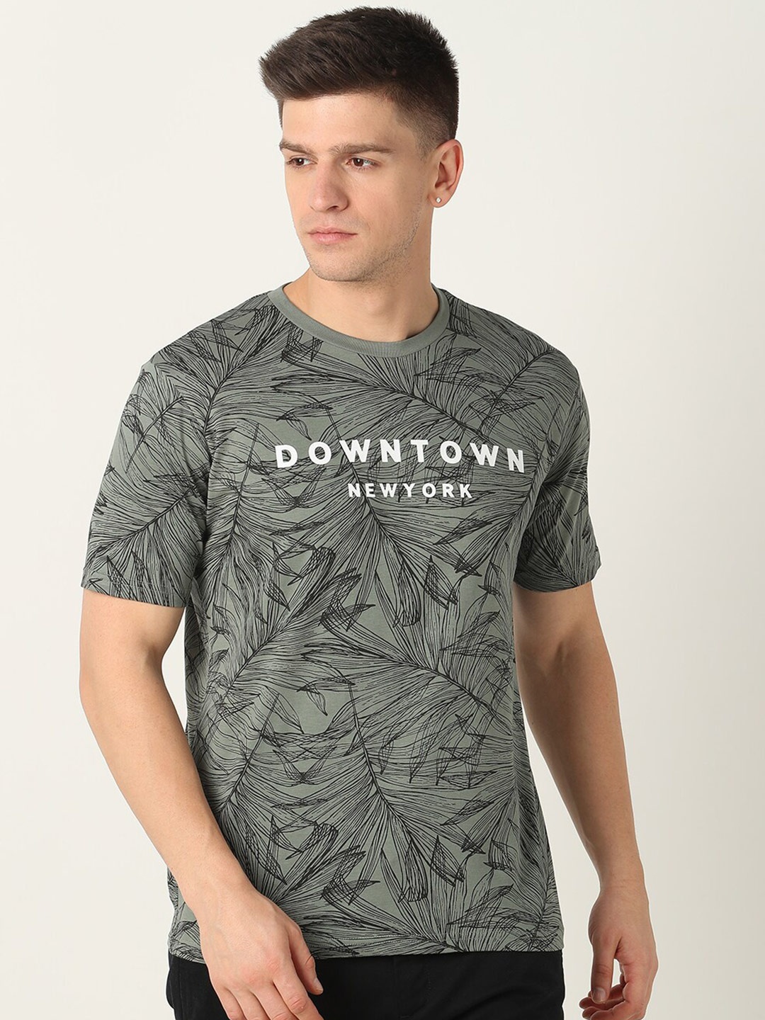 

R&B Floral Printed Cotton T-shirt, Green