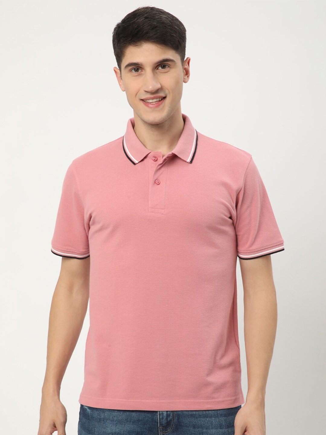 

R&B Regular Fit Short Sleeves Polo Collar Cotton T-shirt, Pink