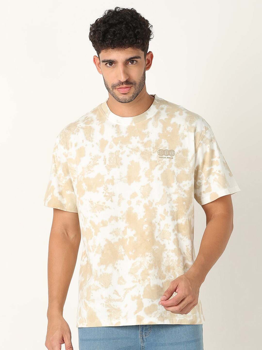 

R&B Tie & Dye Printed Round Neck Short Sleeves Cotton Regular T-shirt, Yellow