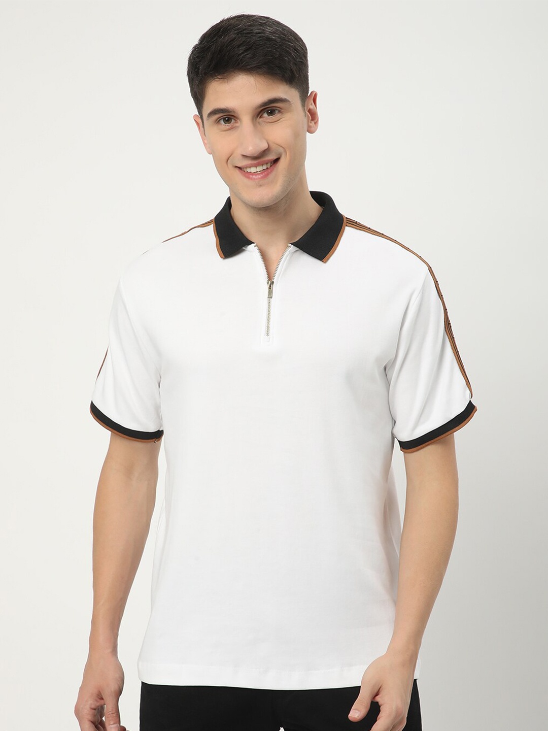 

R&B Polo Collar Cotton T-shirt, White