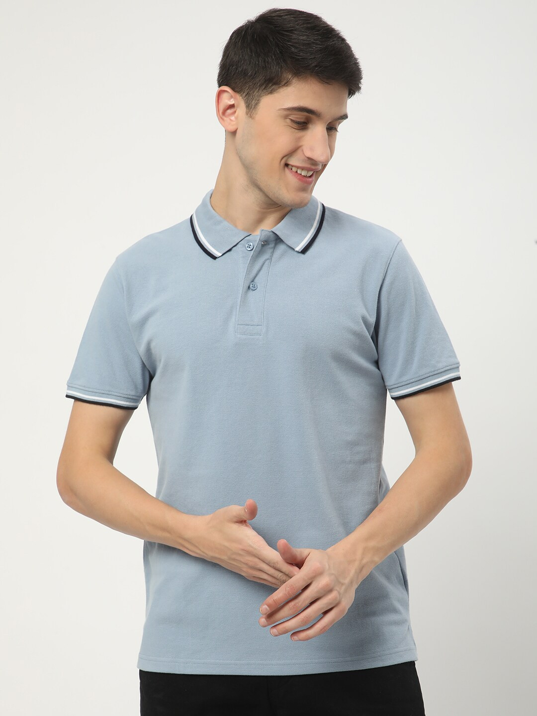 

R&B Polo Collar Short Sleeves T-shirt, Blue