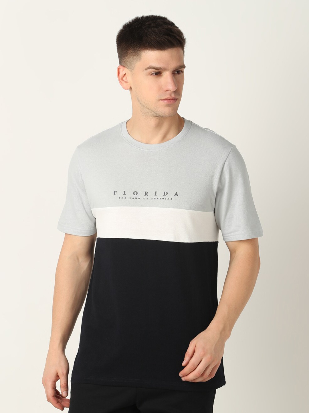 

R&B Regular Fit Short Sleeves Cotton Applique T-shirt, Grey