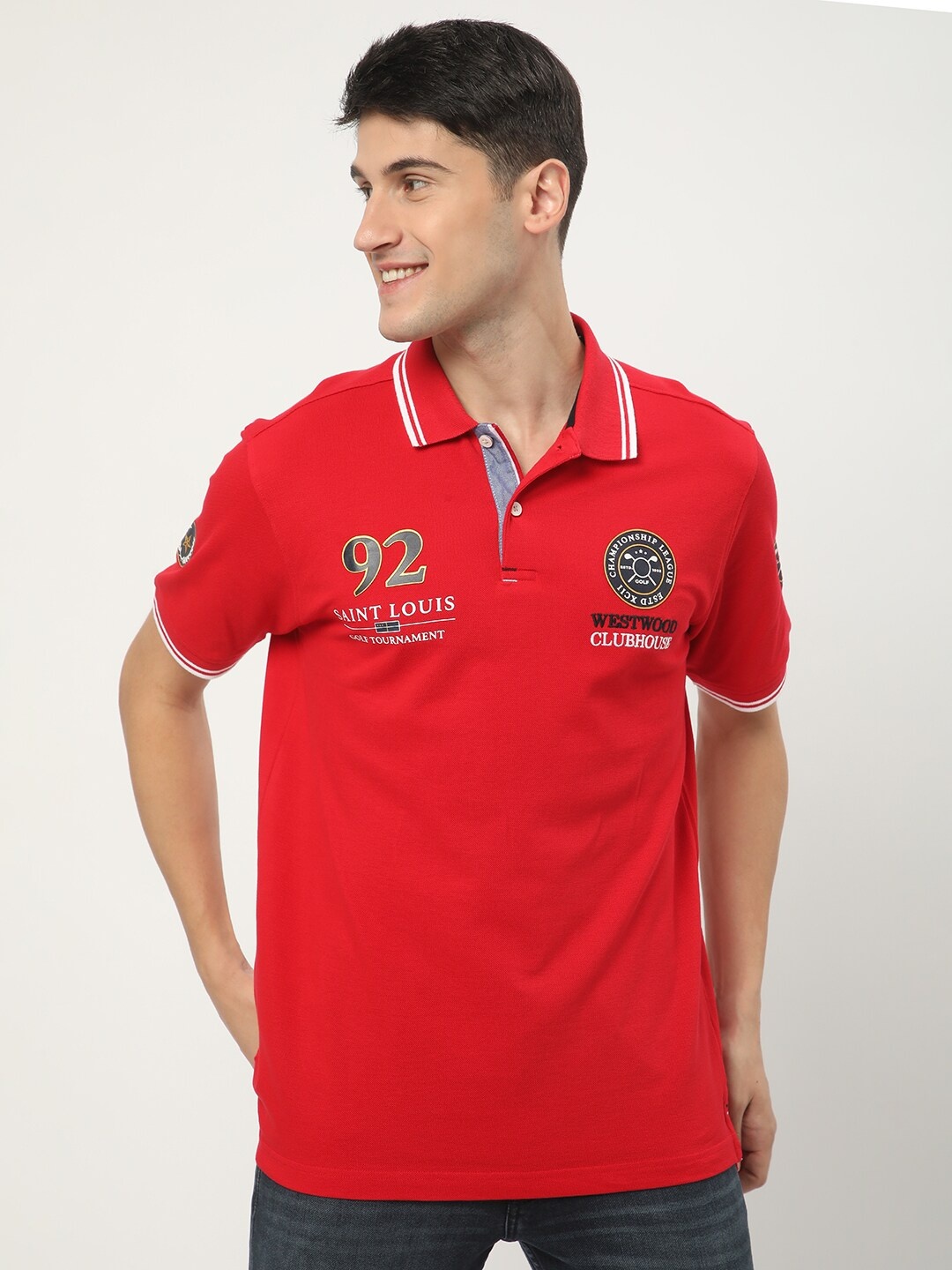 

R&B Printed Polo Collar T-shirt, Red