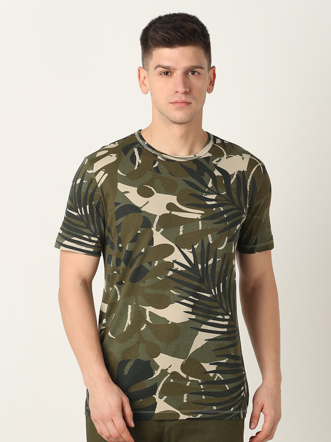 

R&B Printed Round Neck T-shirt, Olive