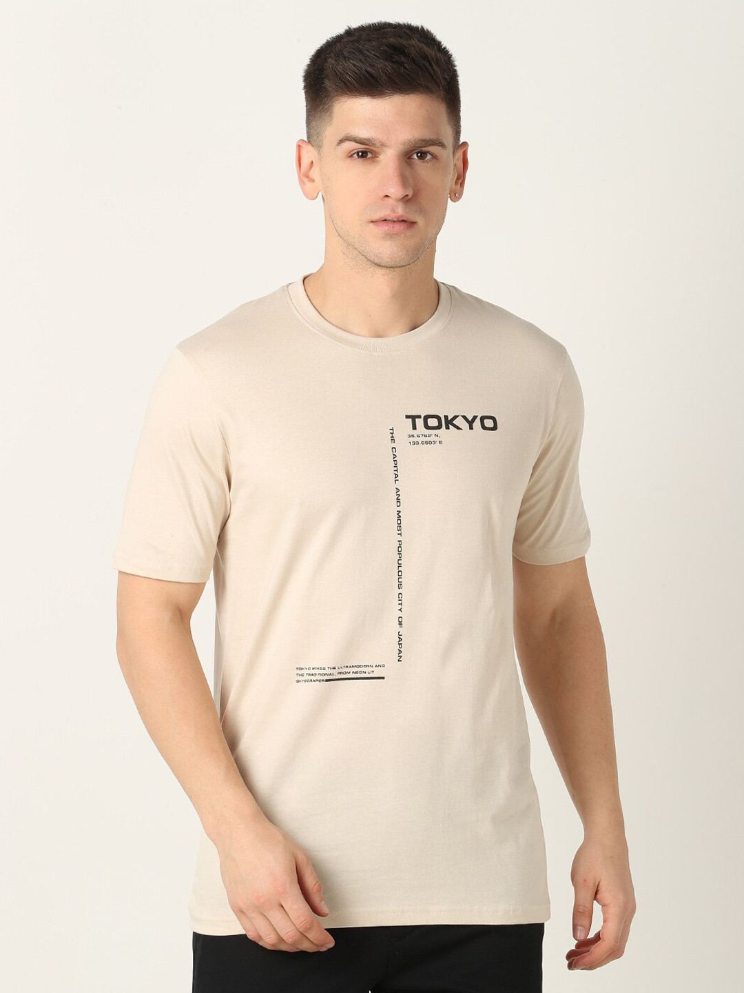 

R&B Round Neck Cotton T-shirt, Beige