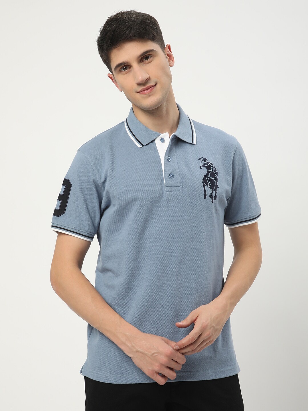 

R&B Polo Collar Applique T-shirt, Blue