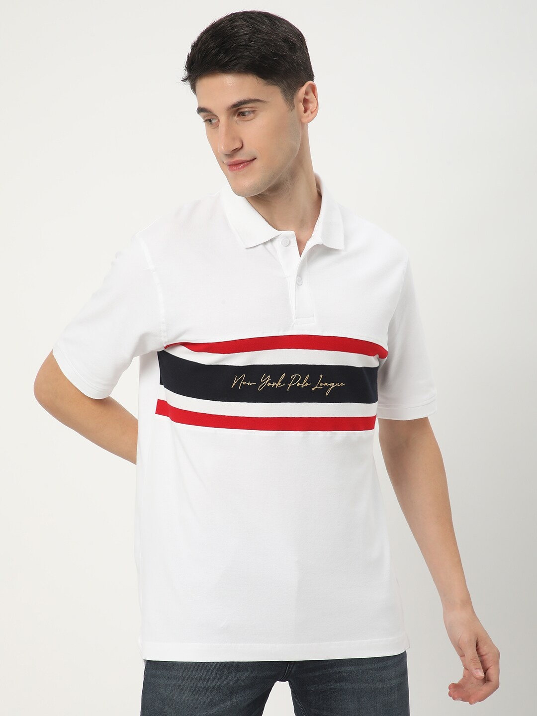 

R&B Printed Polo Collar T-shirt, White