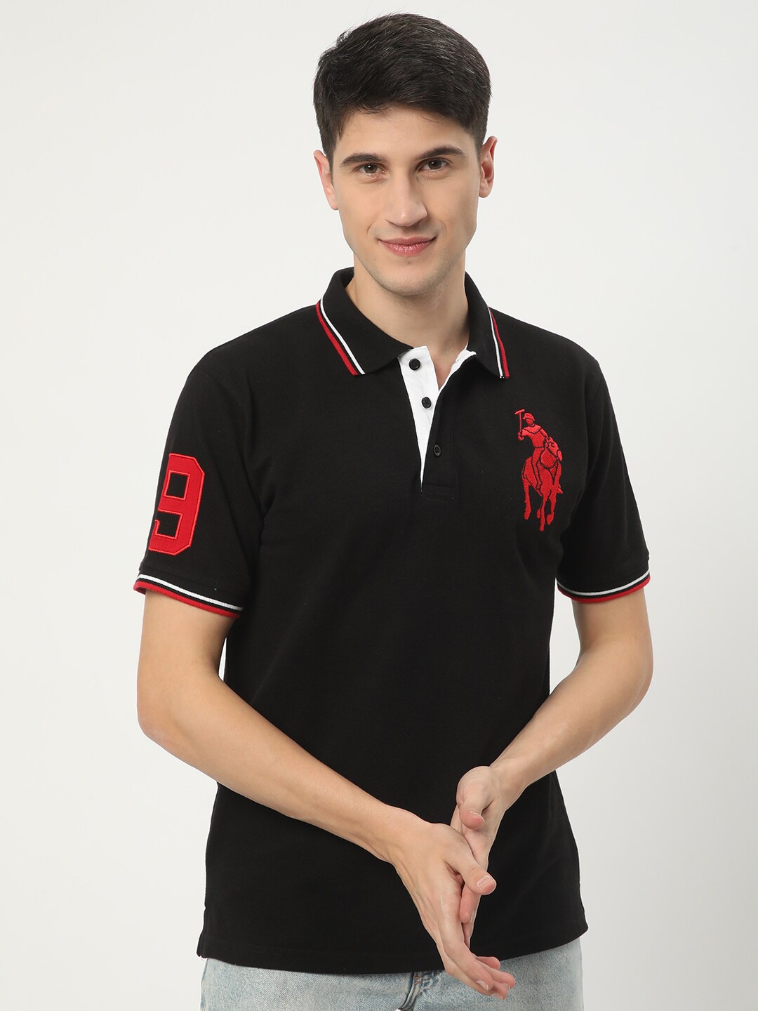 

R&B Regular Fit Short Sleeves Cotton Polo Collar T-shirt, Black
