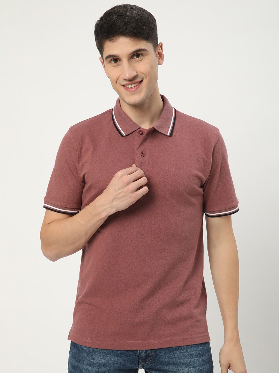 

R&B Polo Collar Short Sleeves T-shirt, Pink